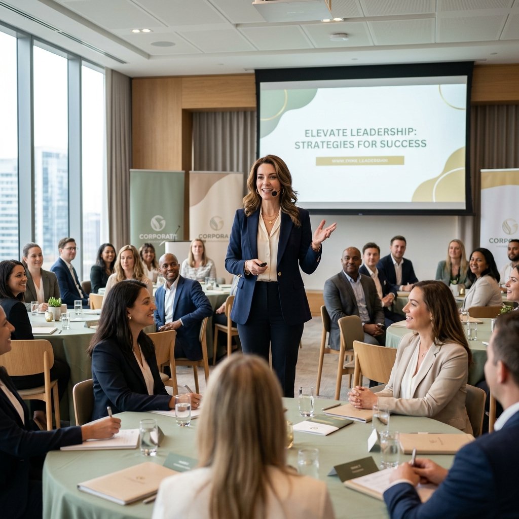 Treinamento corporativo com Marisete conduzindo um workshop empresarial